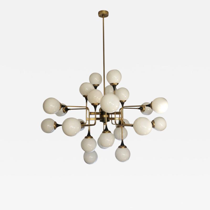 Italian Contemporary White Black Brass 24 Light Modern Asymmetric Chandelier