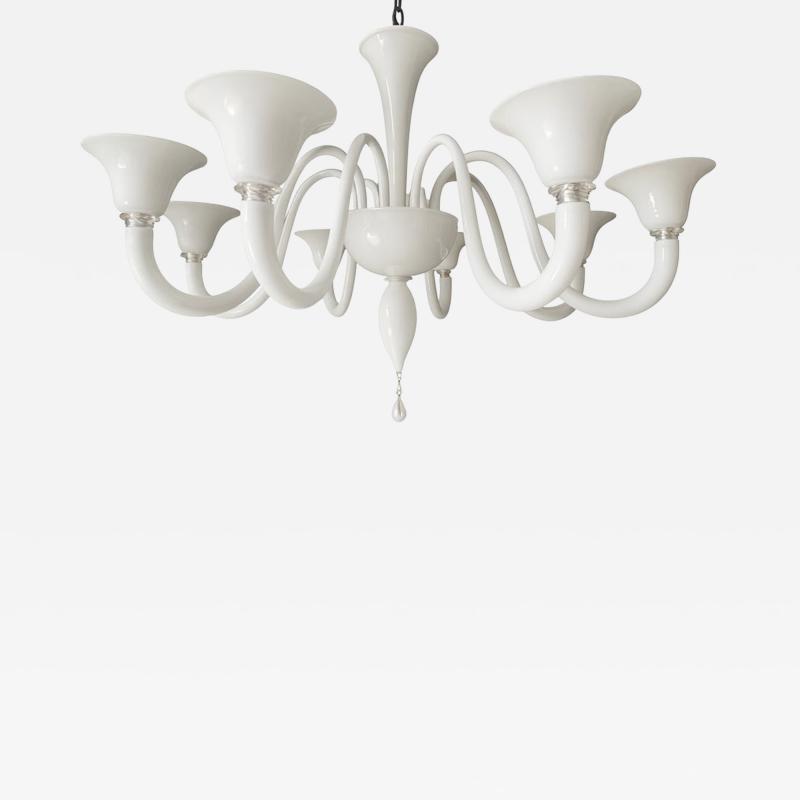Italian Contemporary White Murano Glass Chandelier in Dec Style