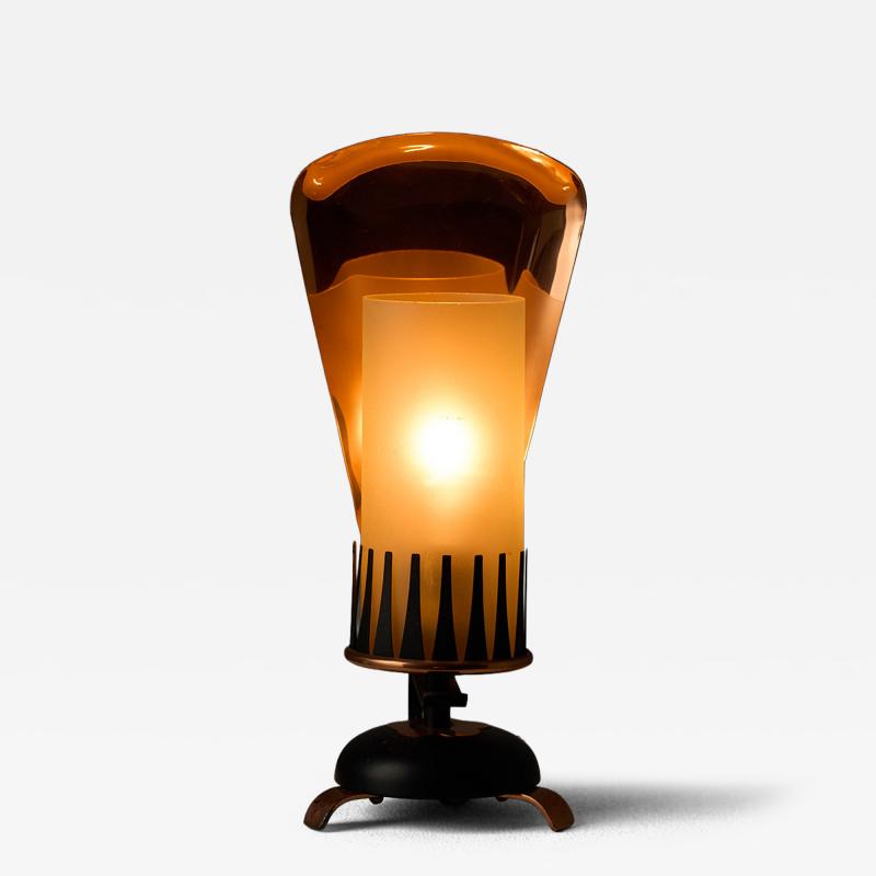 Italian Copper and Frosted Glass Table Lamp