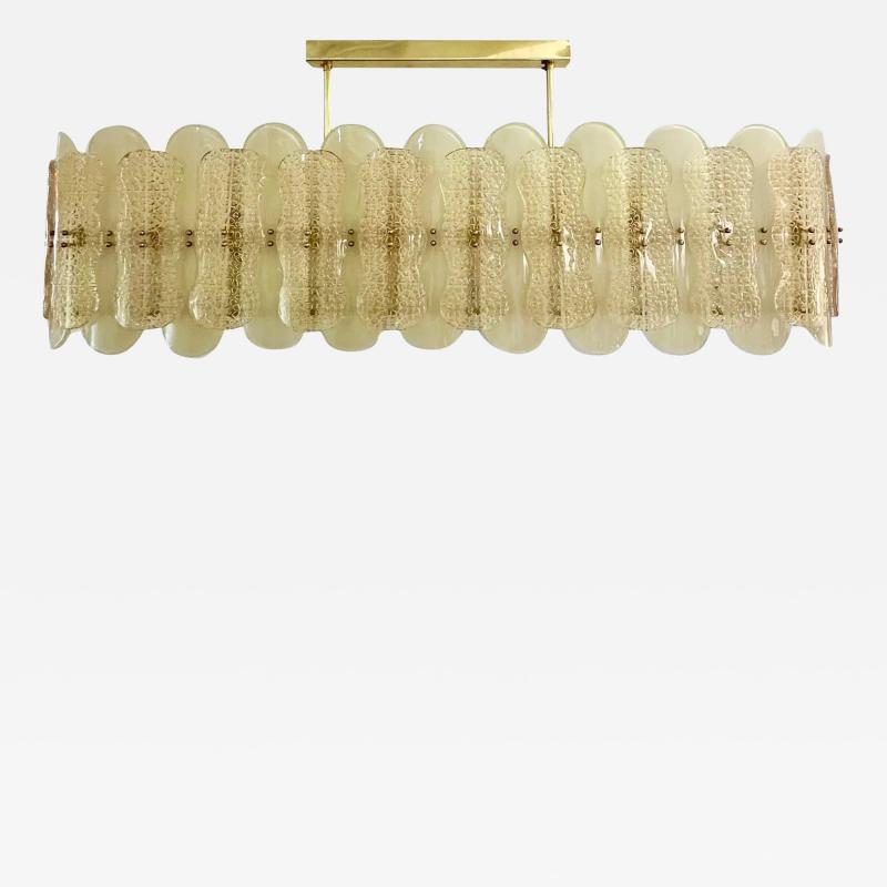 Italian Cream Ivory Crystal Gold Texture Murano Glass Oval Brass Chandelier