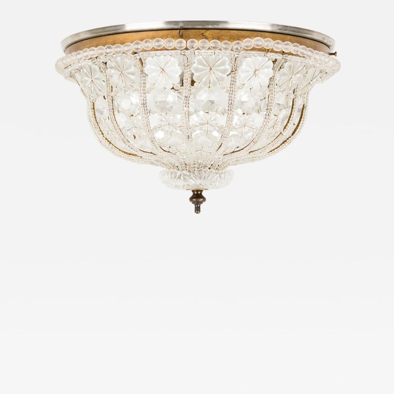Italian Cut Crystal and Brass Flush Mount Chandelier