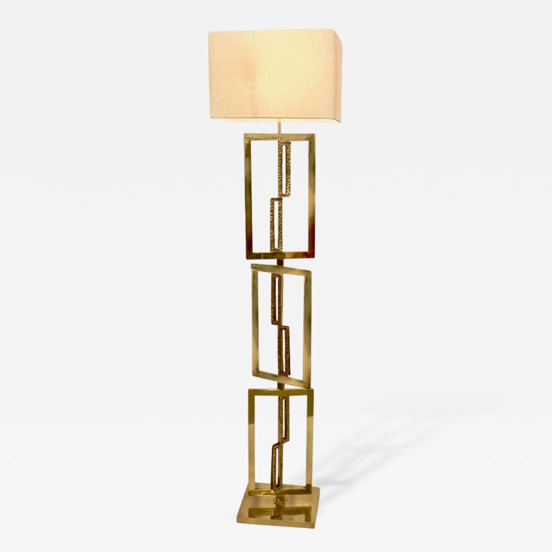 Italian Design Contemporary Cast Bronze and Gold Brass Rectangular Floor Lamp