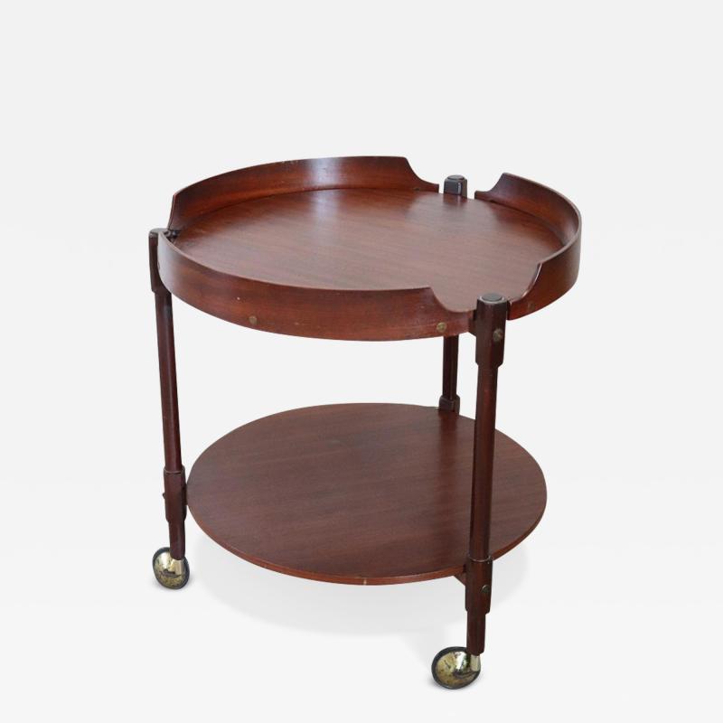 Italian Design Mid Century Round Bar Cart in Teak 1950s