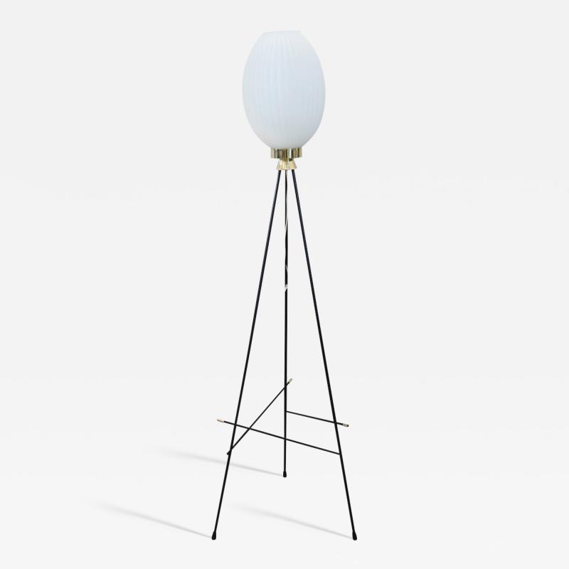 Italian Design Opaline Glass and Brass Stilnovo Style Floor Lamp 1950s