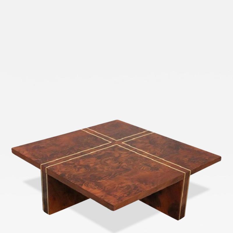 Italian Design Square Coffee Table in Walnut Burl 1970s