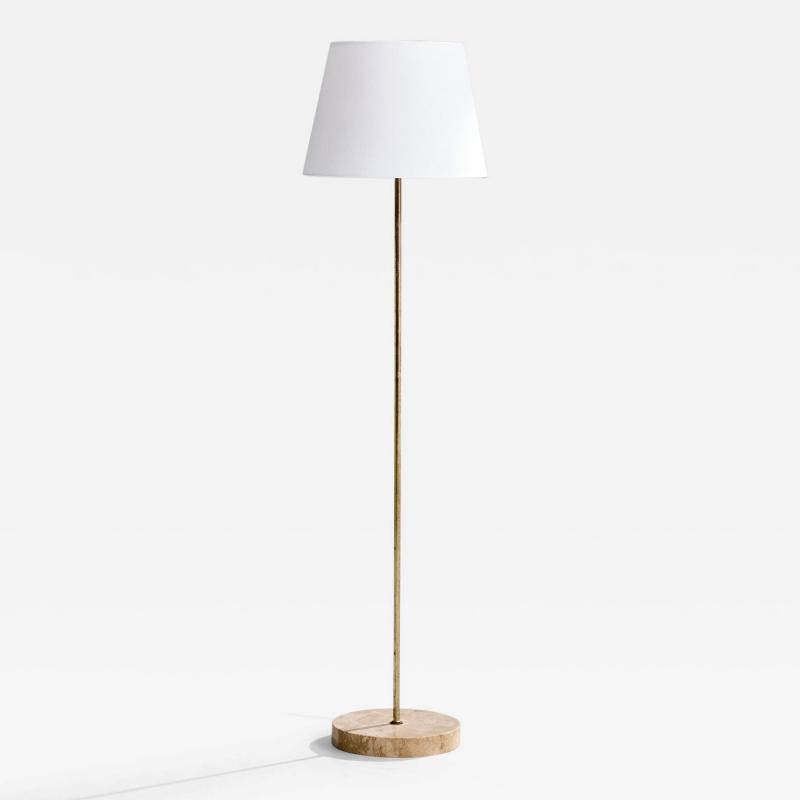 Italian Designer Floor Lamp with Brass Marble and Fabric Italy 1950s