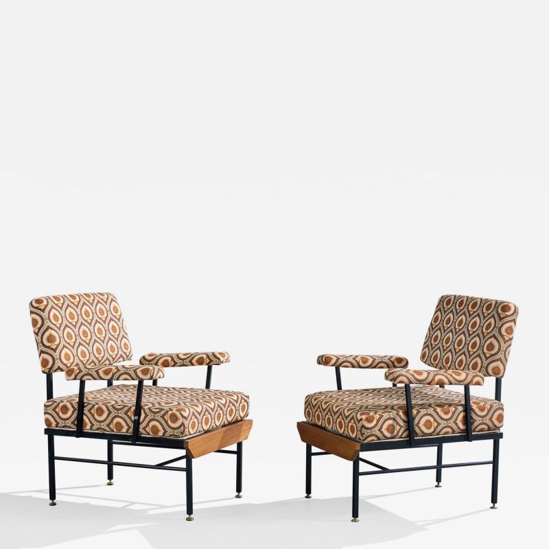 Italian Designer Lounge Chairs with Fabric Metal and Wood Italy 1960s