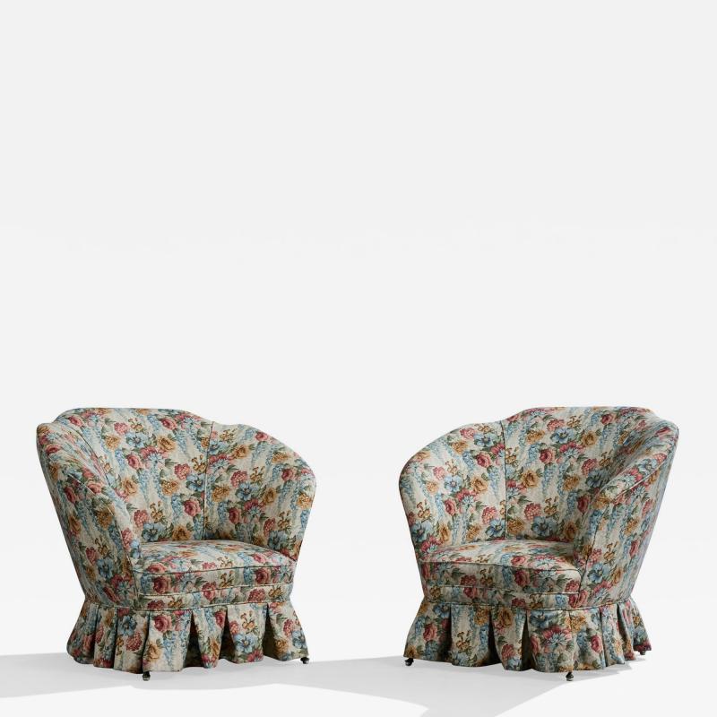 Italian Designer Lounge Chairs with Fabric and Brass Italy 1950s