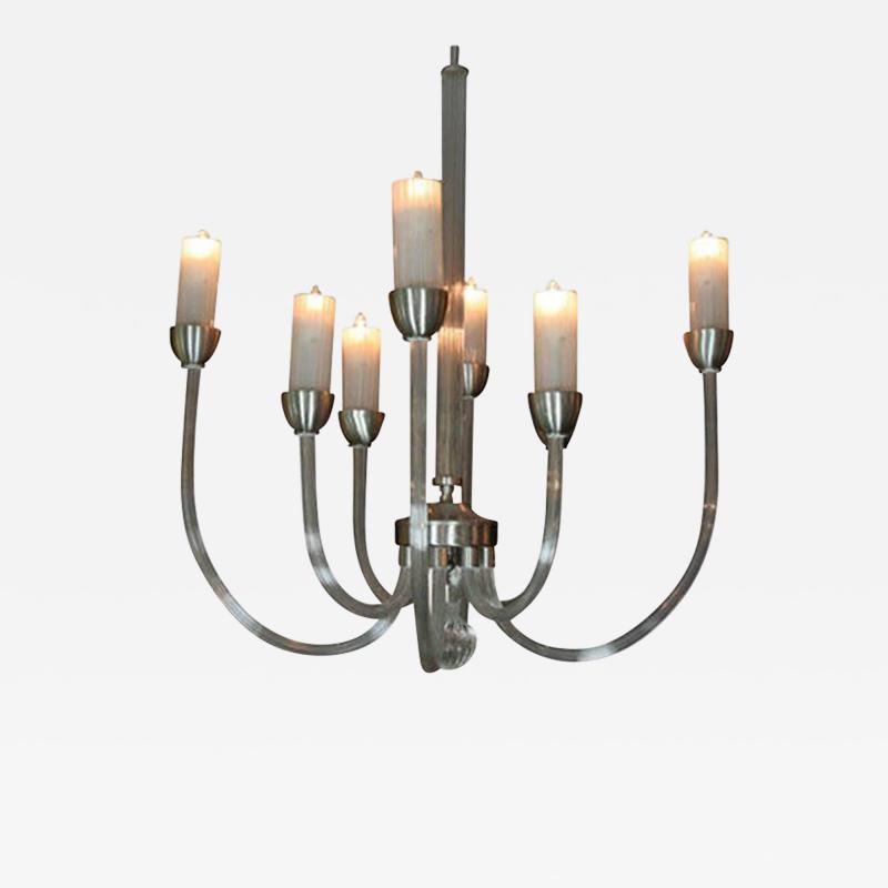 Italian Designer Ribbed Glass Arm Chandelier