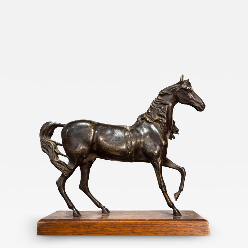 Italian Early 20th Century Bronze Horse Sculpture on Rectangular Wooden Base