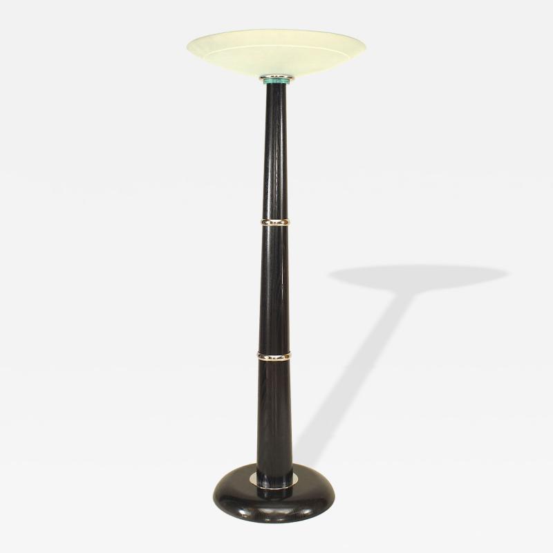 Italian Ebonized Wood and Chrome Floor Lamp