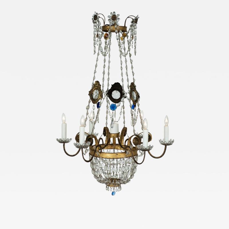 Italian Empire Crystal Beaded and Gilt Tole Chandelier