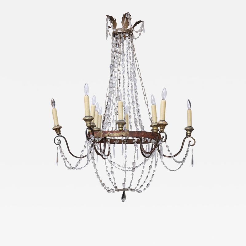 Italian Empire Iron and Crystal Chandelier from Lucca