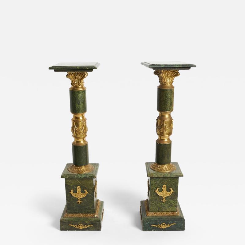 Italian Empire Style Gilt Bronze Green Marble Pedestal Sold Individually
