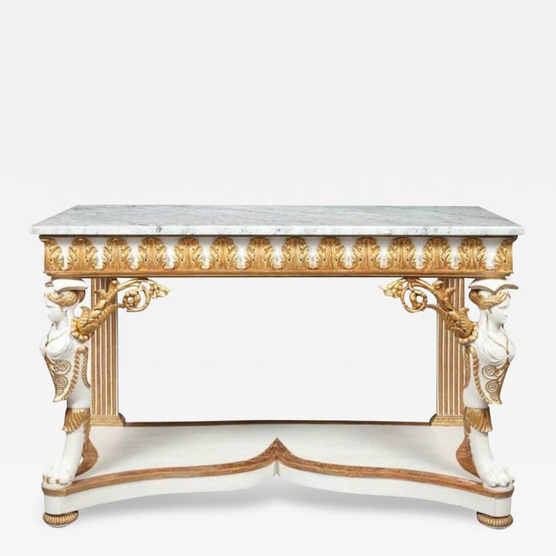 Italian Empire White Painted and Parcel Gilt Console Table circa 1825