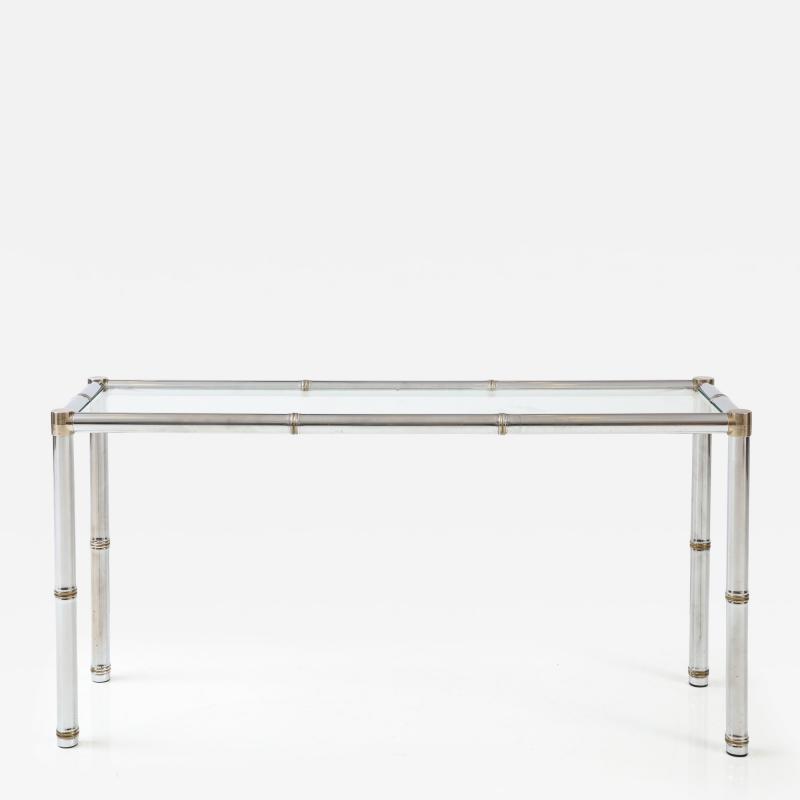 Italian Faux Chrome Bamboo Console Table 1970 Italy