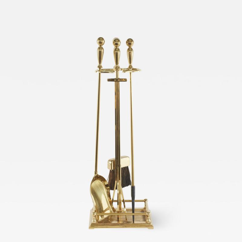 Italian Five Piece Solid Brass Fireplace Tool Set