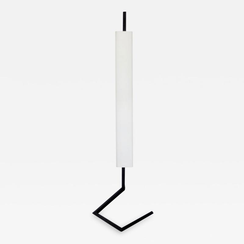 Italian Floor Lamp With Black Wrought Iron and Elongated Rectangular Glass Shade