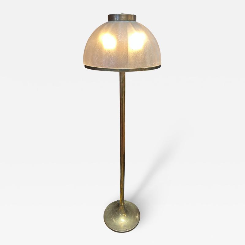 Italian Floor Lamp with Domed Textured Glass Shade 1970s