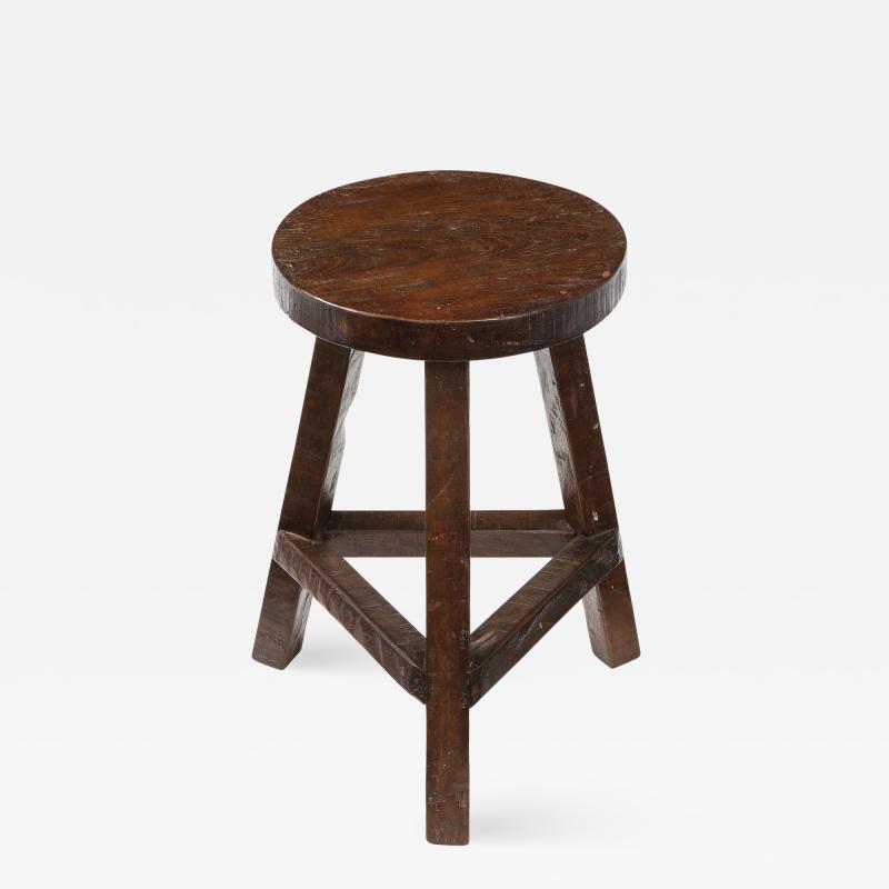 Italian Folk Art Rustic Walnut Tripod Stool