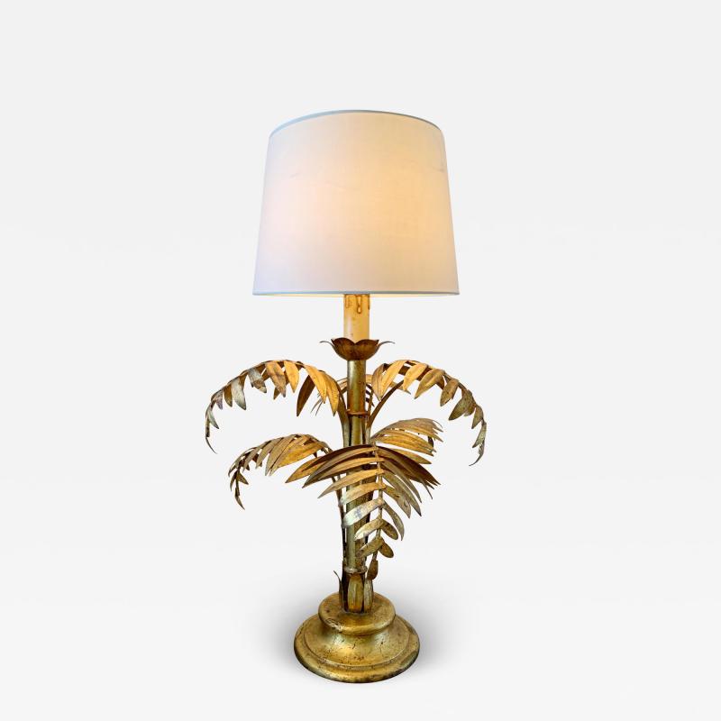 Italian Gilt Faux Bamboo Leaf Table Lamp 1950 s