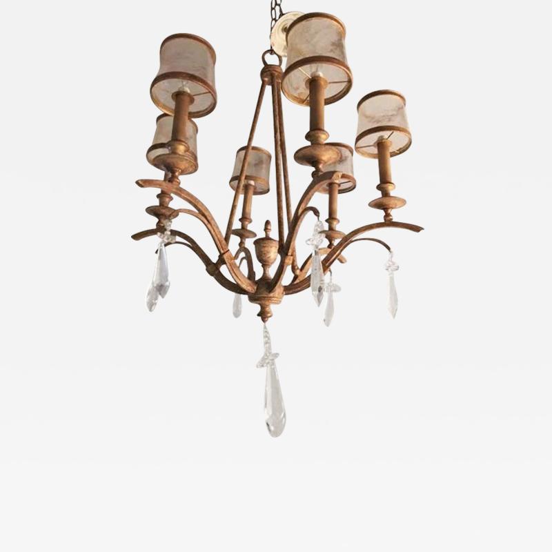 Italian Gilt Metal and Crystal Chandelier with Glass Shades