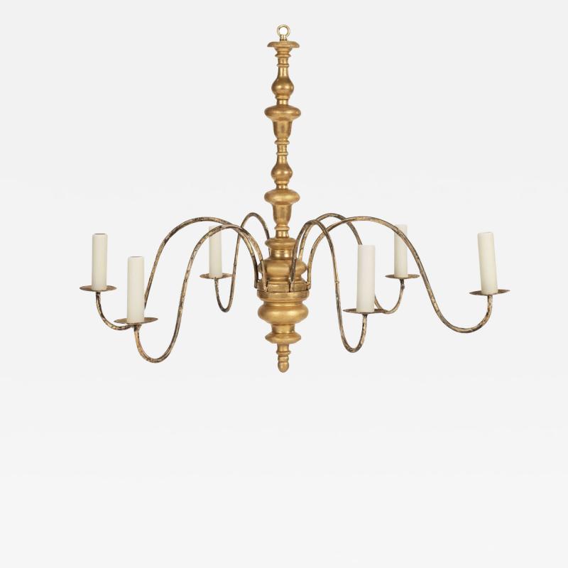 Italian Giltwood and Iron Six Arm Chandelier