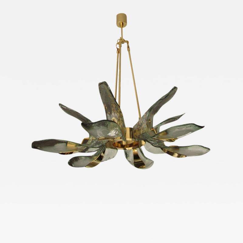 Italian Gold Plated Murano Glass Petals Chandelier 