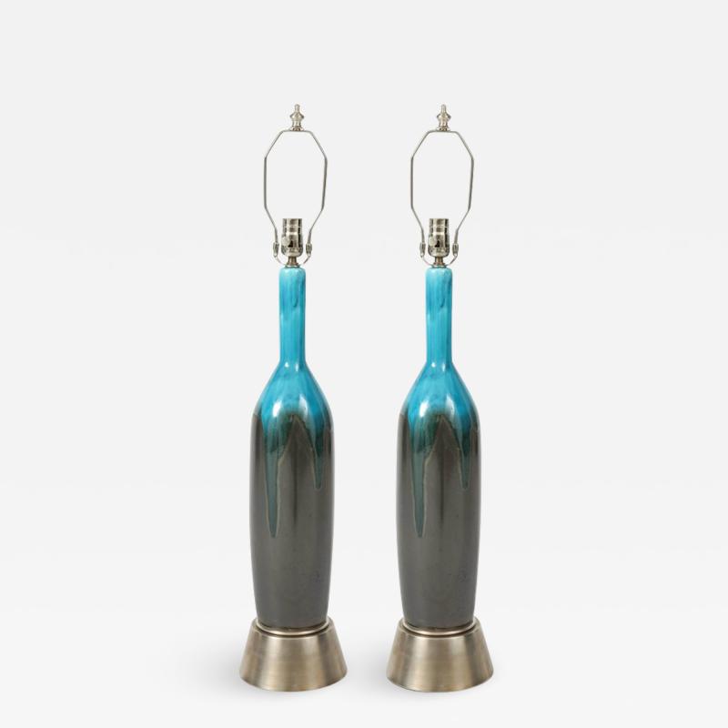 Italian Gunmetal Turquoise Ceramic Lamps