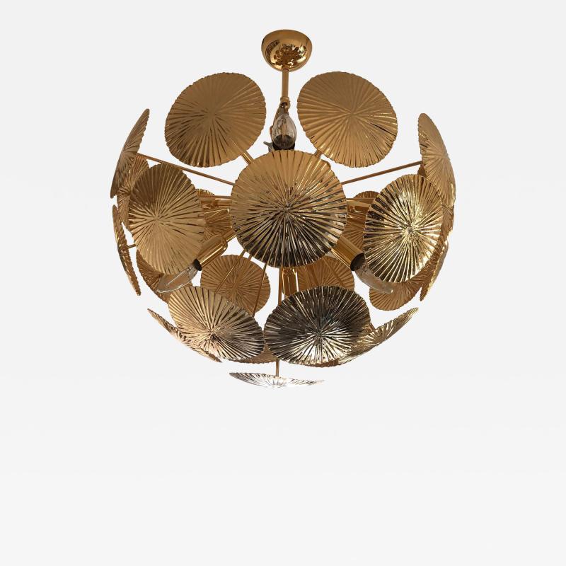 Italian Hammered Brass Sputnik Semi Sphere Chandelier