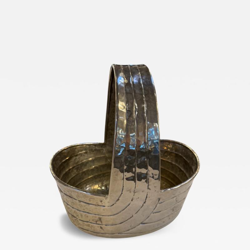 Italian Hammered Silver Plated Basket with Sculptural Handle 1970s