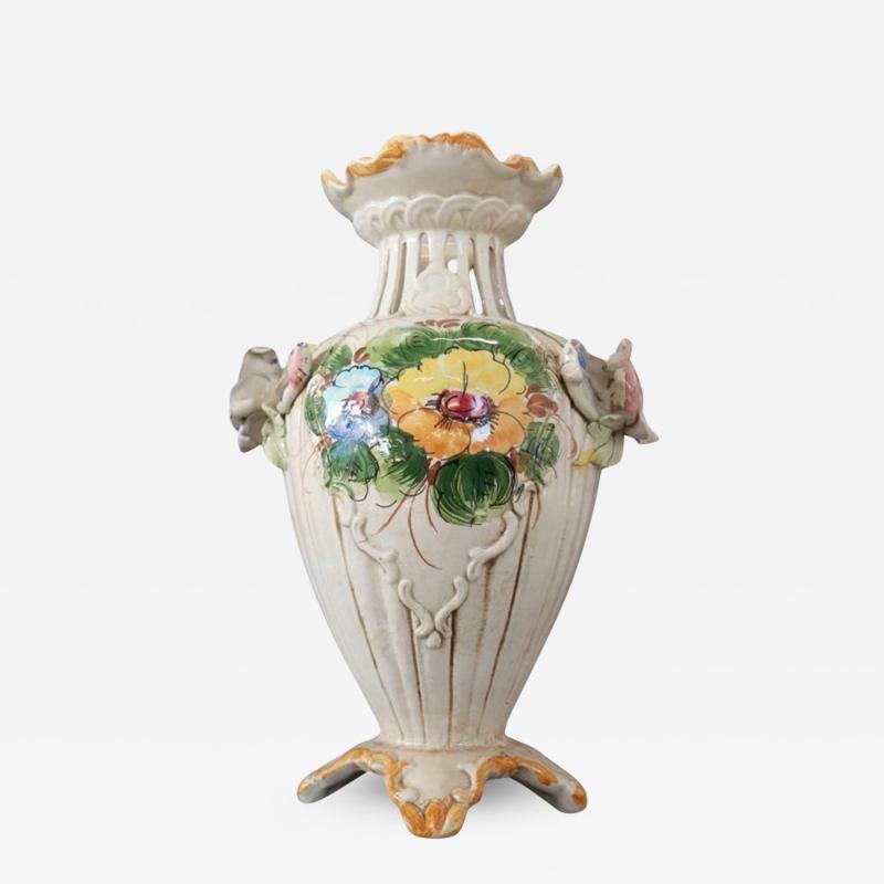 Italian Hand Painted Ceramic Vase by Bassano