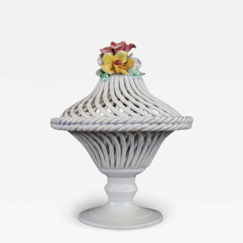 Italian Hand Painted Porcelain Decorative Basket