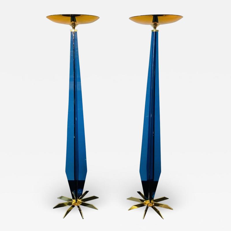 Italian Handblown Tall Glass Floor Lamps