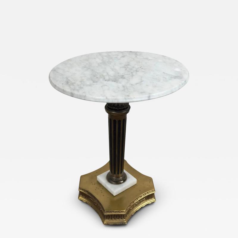 Italian Hollywood Regency Round Marble Brass Bronze Base Wine Table or Stand