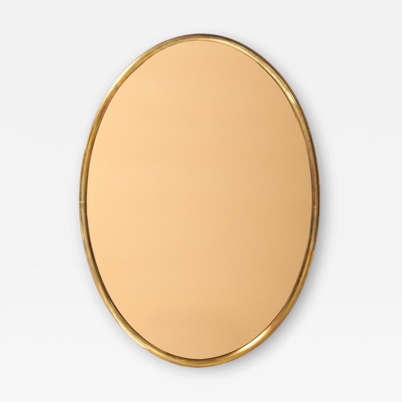 Italian Large Oval Wall Mirror with Brass Frame and Rose Gold Glass