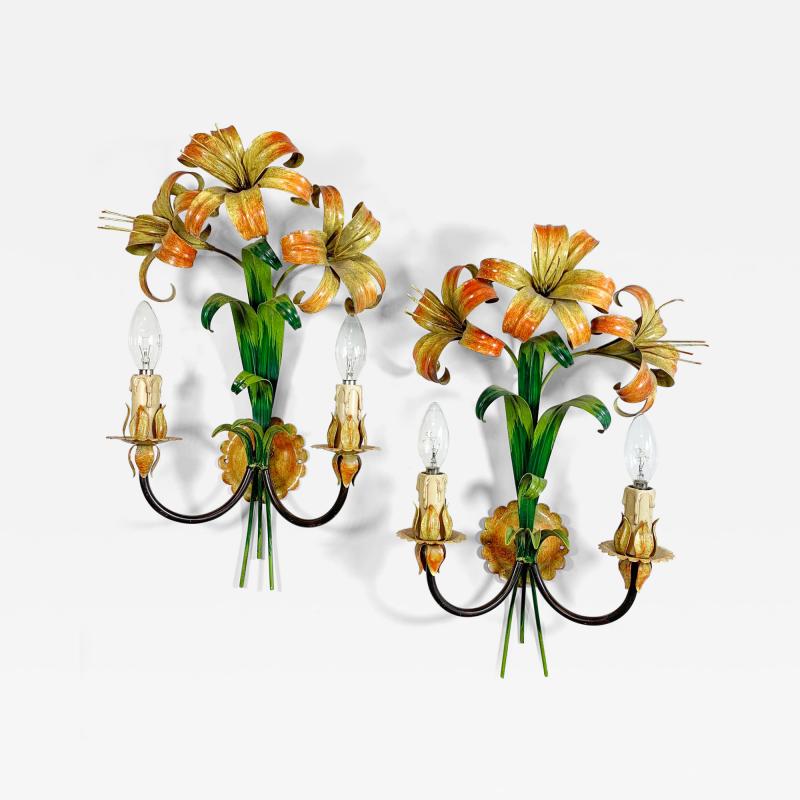 Italian Lily Tole Wall Lights 1970s