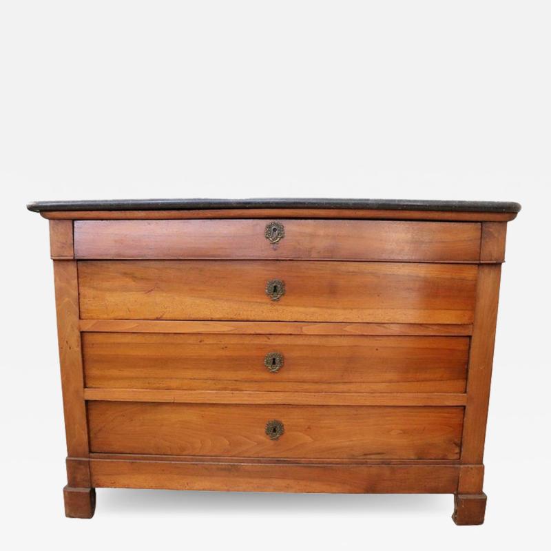Italian Louis Philippe Walnut Antique Chest of Drawers with Marble Top 1850s