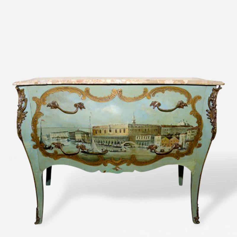 Italian Louis XV Commode Painted Venetian Scene 19th Century