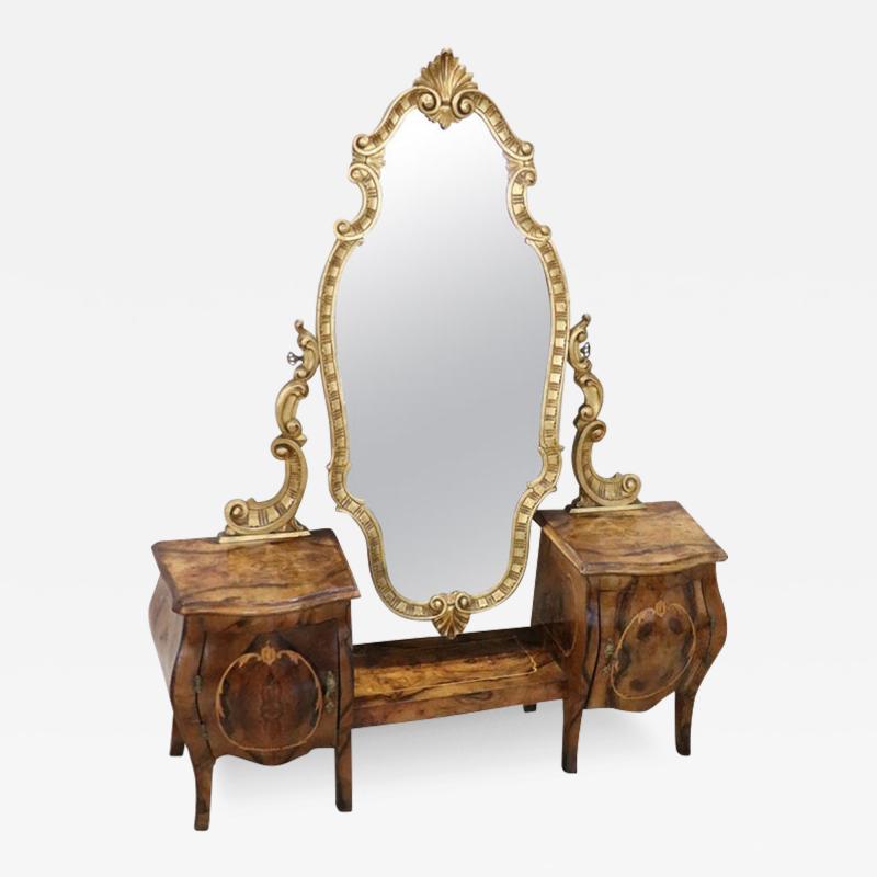 Italian Louis XV Style Gilded and Inlaid Walnut Bombay Dressing Table