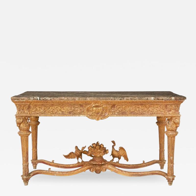 Italian Louis XVI Style Giltwood Console Center Table Hand Carved Figural