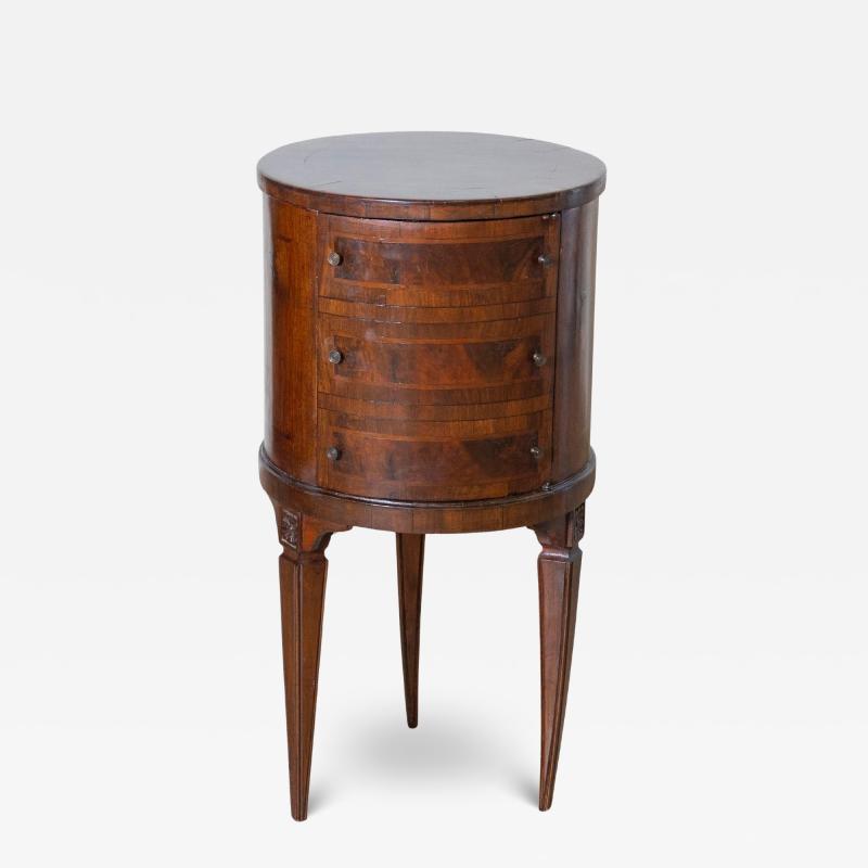 Italian Louis XVI Style Round Side Cabinet in Inlaid Walnut Late 19th Century