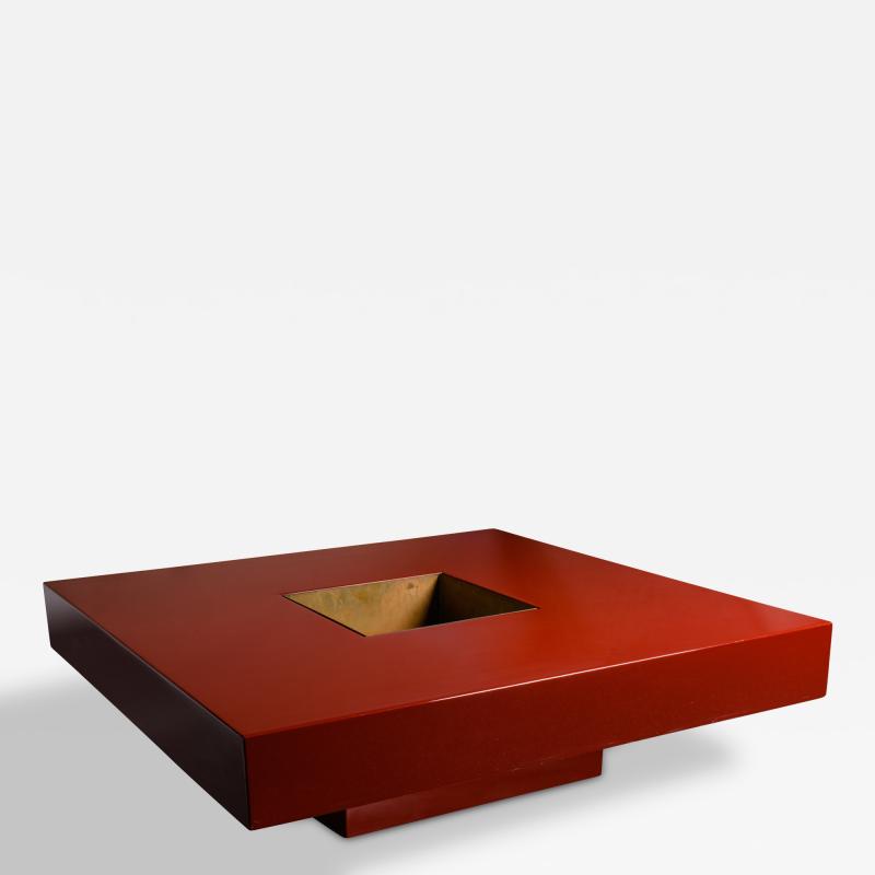 Italian Low Table in Red Lacquered Wood 1970s