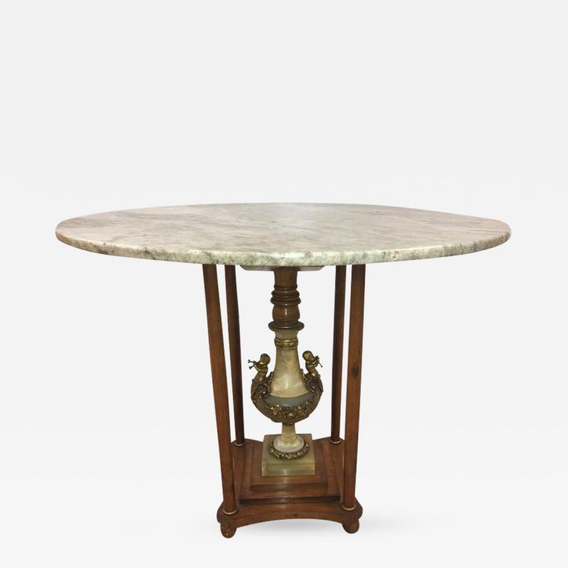 Italian Marble Center Table with Onyx Pedestal and Bronze Cherubs