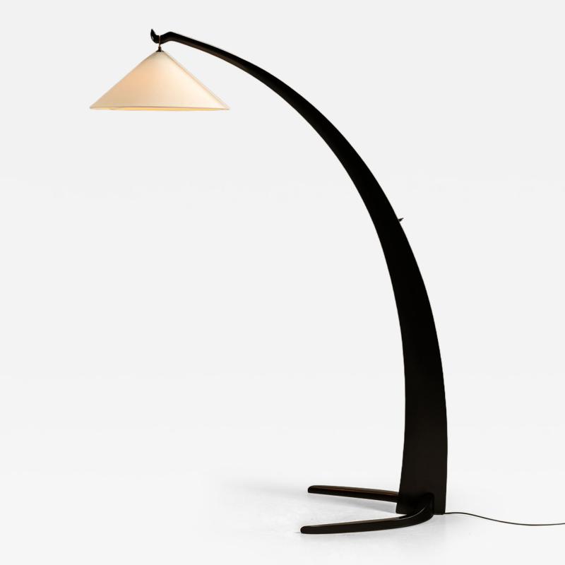 Italian Mid Century Arc Floor Lamp in Black Lacquer 1960s