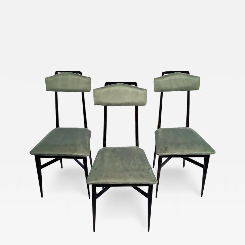 Italian Mid Century Black and Green Color Dining Chairs Set of Six 1950s