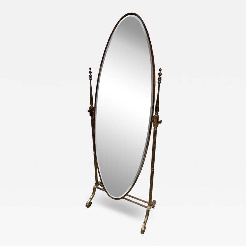 Italian Mid Century Brass Cheval Floor Mirror 1970s