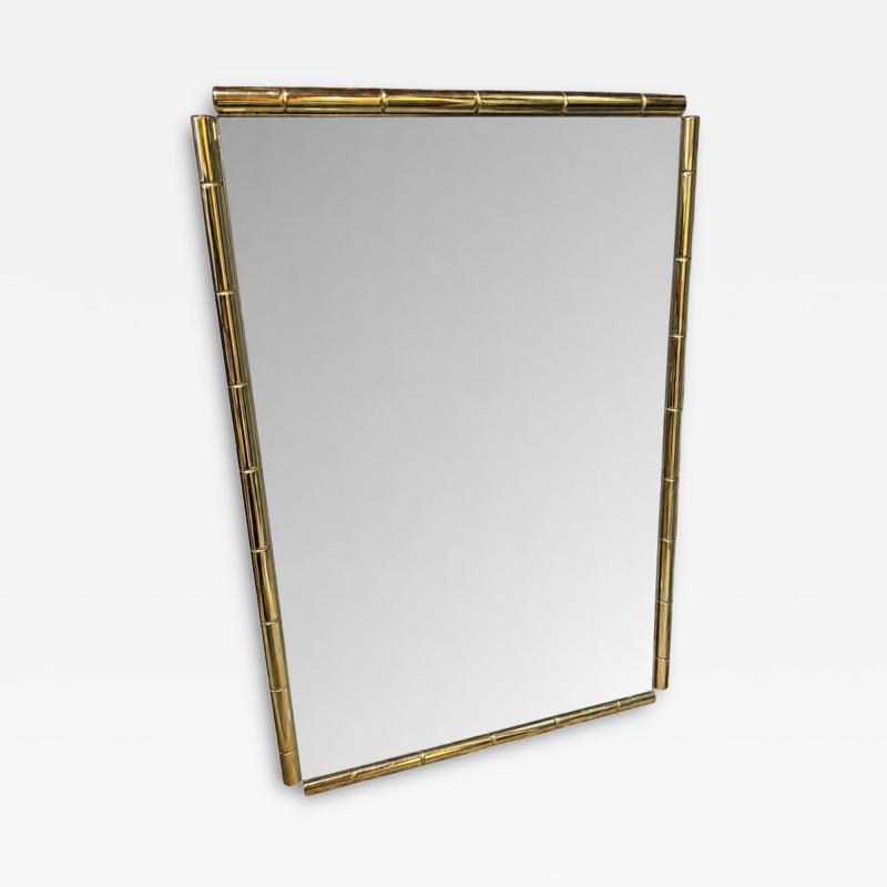 Italian Mid Century Brass Faux Bamboo Wall Mirror 1970s