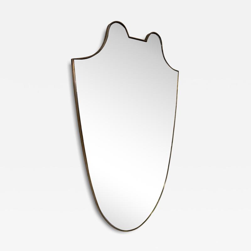 Italian Mid Century Brass Framed Shield Form Wall Mirror 1950s