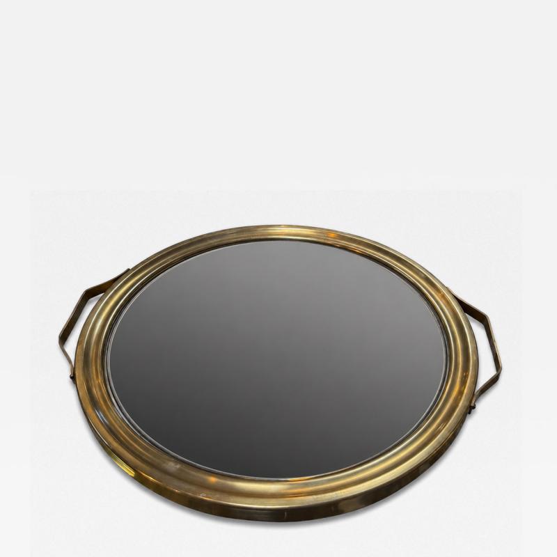 Italian Mid Century Brass and Smoked Mirror Serving Tray 1970s